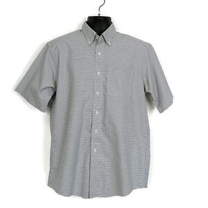 💥5/$25 LL Bean Mens 15.5 Shirt Gray Plaid Short Slv Button Up Wrinkle Resistant
